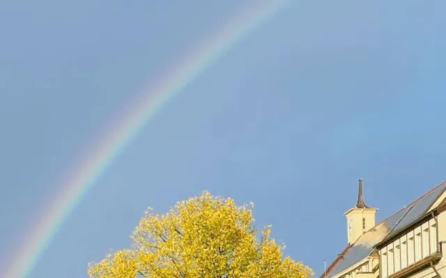 Regenbogen über der Schule